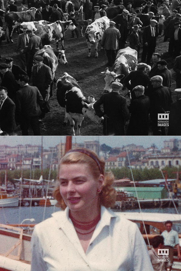 Foire commerciale de Lessay, photogramme issu de la série "Je me souviens" :  Lessay 1955, extrait d'un film amateur de Jean Pribeur © Normandie Images Ingrid Bergman, photogramme issu de la série "Je me souviens" : Cannes 1956,  extrait d'un film amateur de Pierre Boutard © Normandie Images