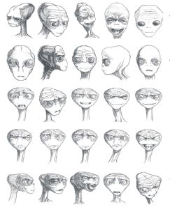 page de croquis dédiée aux expressions et grimaces